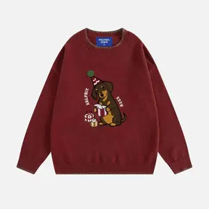 Aelfric Eden Unisex Christmas Dachshund Dog Sweater Oversized Santa Claus Hat Graphic Pullover Cute Holiday Knitwear