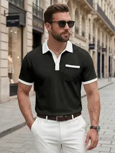Men's Waffle Knit Polo Shirt, Short Sleeve Textured Casual Golf Shirt with Chest Pocket, Breathable Slim Fit Polo for Business, Daily Wear and Smart Casual, Menswear
