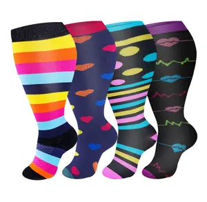 4 Pairs Plus Size Compression Socks for Women & Men, Extra Wide Calf 20-30 mmhg Knee High Compression Stockings