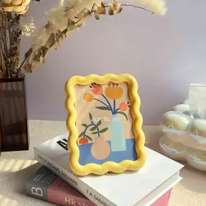 1pc Charming Milk Yellow Decorative Frame with Vibrant Floral Design - Contemporary Plastic Wall & Tabletop Art Display, Perfect for Home Decor, Desktop Ornament|Vibrant Floral Design|Plastic Frame, Flower Decorations