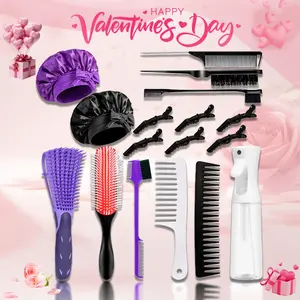 New launch of new pink hair dye brush set 16 wide tooth combs hair detangling comb satin equivalent brush edge tool set for curly hair styling Purple,valentine's day gifts for her/him