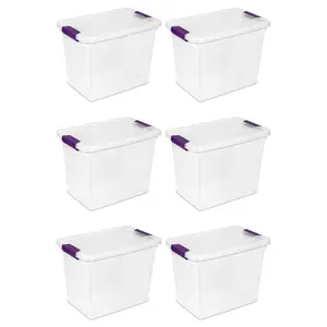 Sterilite 27 Qt ClearView Latch Storage Stackable Bin with Latching Lid, 6 Pack Boxes Organiser