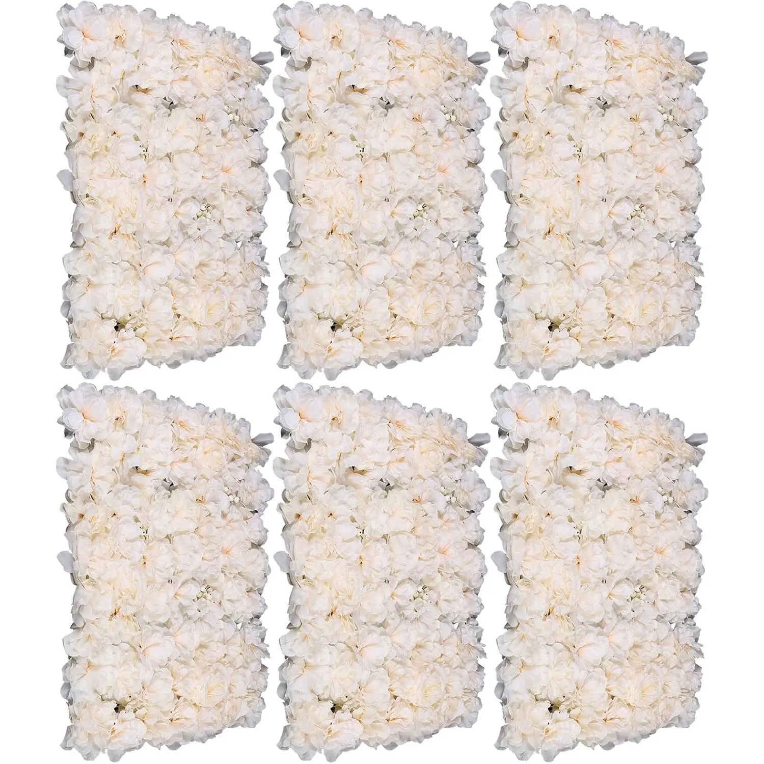Flower Wall Panel Floral Backdrop, 6 Pcs Flower Wall Decor, 24" X 16" Silk Rose Wall, Artificial Flower Wall Backdrop Faux Flower Panel for Wedding, Party, Home (Light Champagne) Decorative Fruit Bouquet Plants Plastic Ornaments