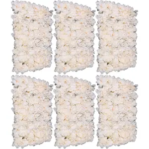 Flower Wall Panel Floral Backdrop, 6 Pcs Flower Wall Decor, 24" X 16" Silk Rose Wall, Artificial Flower Wall Backdrop Faux Flower Panel for Wedding, Party, Home (Light Champagne) Decorative Fruit Bouquet Plants Plastic Ornaments