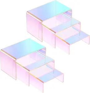 2 Sets Acrylic Display Risers, Product Stand, Jewelry Display Riser Shelf Showcase Fixtures for Dessert Cupcake Candy Figure Treat Action Showcase(Rainbow Color,Small Set)