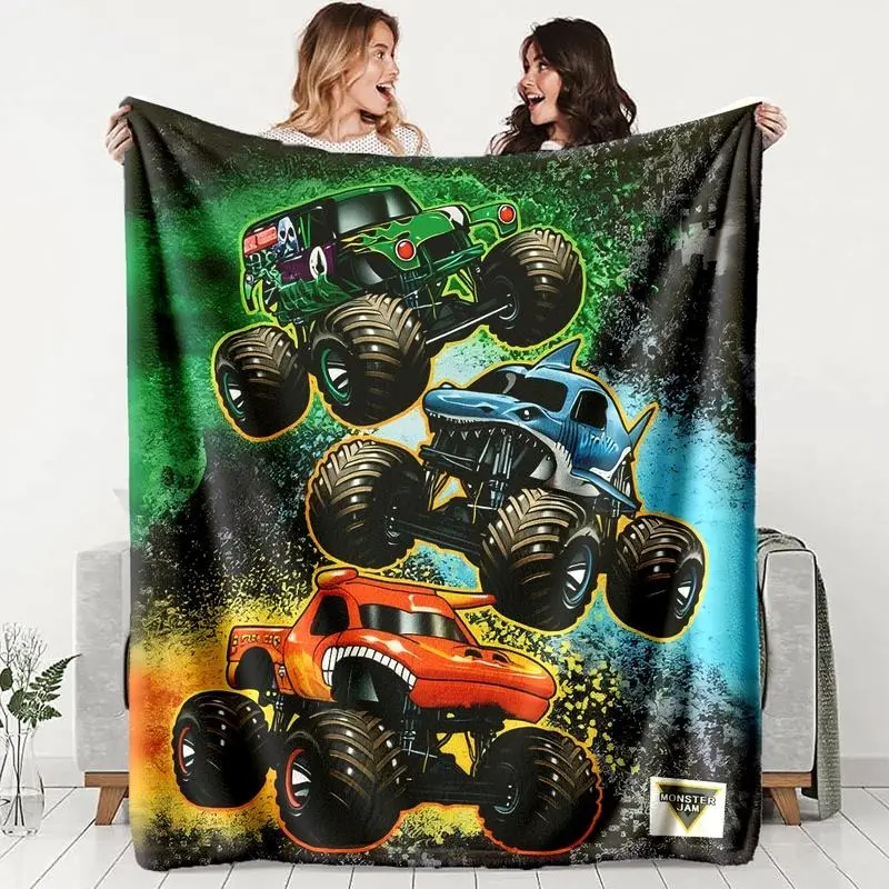 Monster Jam Monster Truck Flannel Throw Blanket - Soft Warm Lightweight Cars Graphic Blanket, Ideal Gift for Children, Perfect for Home, Outdoor Use, Soft Warm Blanket