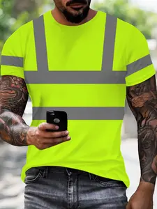 Fluorescent Print T-Shirt, Construction Safety Style, Short Sleeve, Fashionable and Comfortable, Ideal for Daily Wear, Perfect Gift Choice