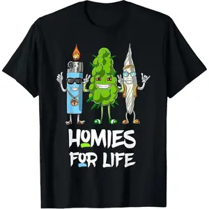Cotton Short Sleeve Homies For Life Print Comfortable Casual Basic Loose Fit Breathable Round Neck Tops Tees T-Shirts Daily Wear For Men Women