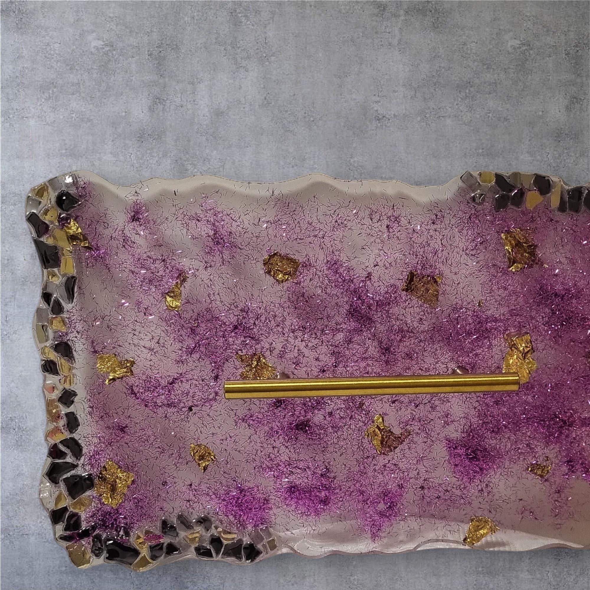 Home Decor 3D crystallized Purple and Gold Colored tray Home Decor 3D crystallized Purple and Gold Colored tray