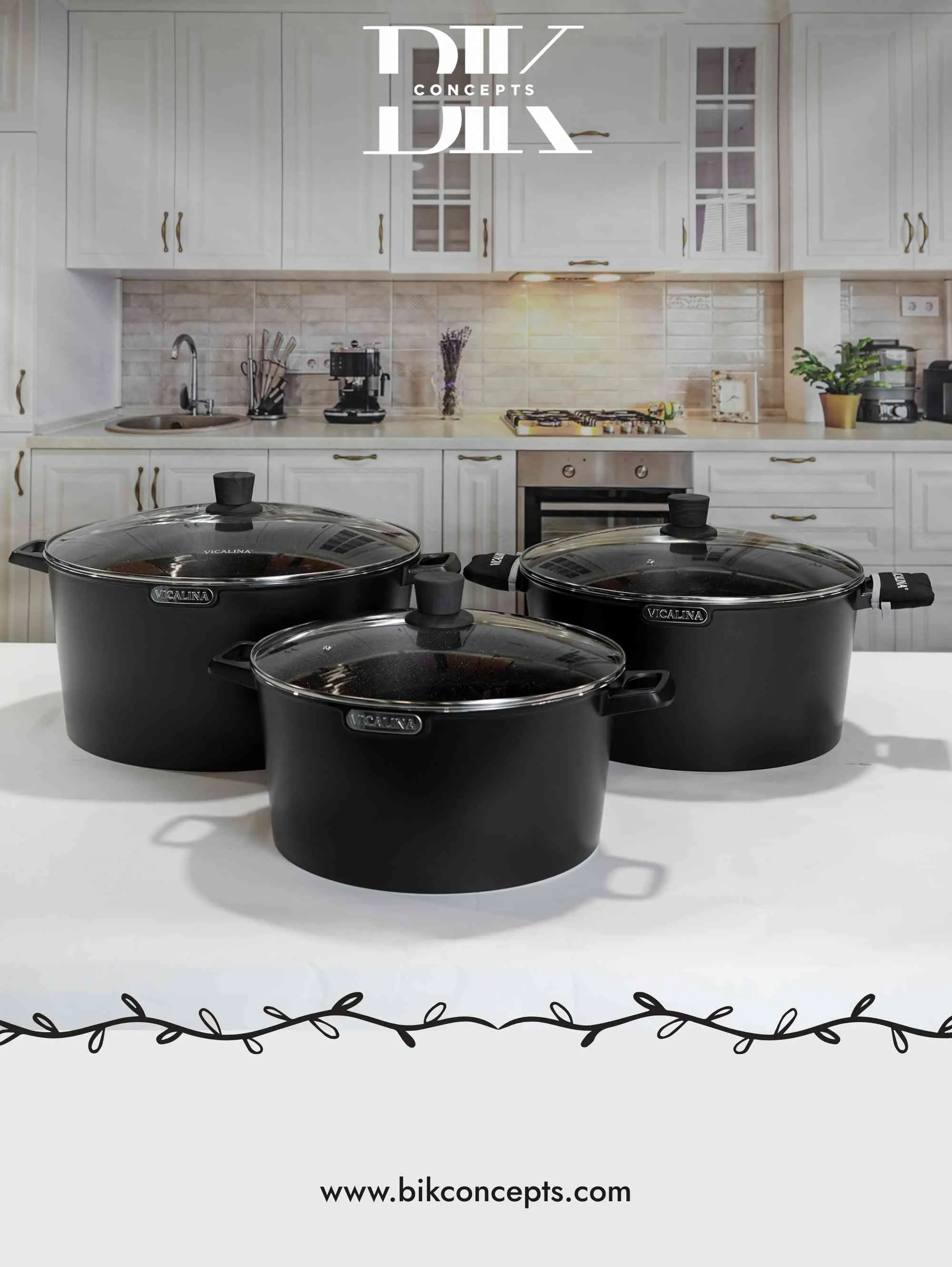 Matte Black Casserole Set - 6-Pc Heavy Duty Aluminum Cookware with Handles, Glass Lid, Thermal Design for Kitchen Home Cooking