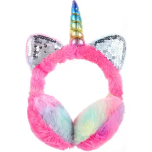 L-BN038   Cute Unicorn Earmuffs for Girls Sequin Shinny Ear Warmers Soft Plush Winter Earmuff Covers for Outdoor Winter