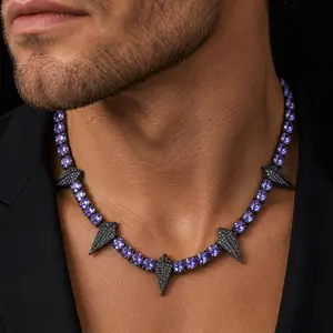 5mm Iced Out Tennis Chain Necklace for Men, Luxury Bling Hip Hop Jewelry, Irregular Design Streetwear Punk Necklace, Chain for Men, Necklaces for Men, Men's Jewelry Gift
