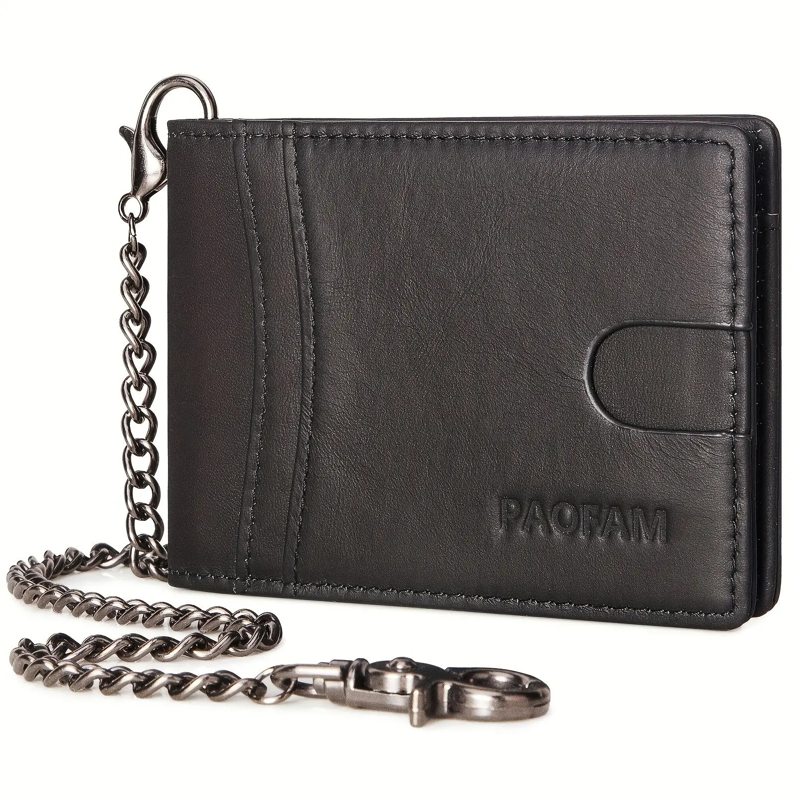 Chain Wallets for Men, Genuine Leather Blocking Bifold Wallet RFID Protective Credit Card Holder with Money Clip, Pickpocket Proof Slim Chain Wallet for Men
