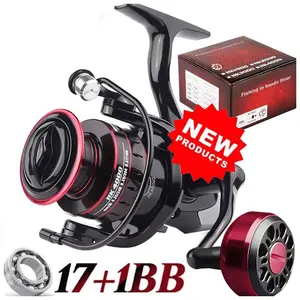 Fishing reel spinning reel with metal grip, model HK1000-7000, 5.2:1 speed ratio. Durable and high-performance freshwater and saltwater fishing gear.