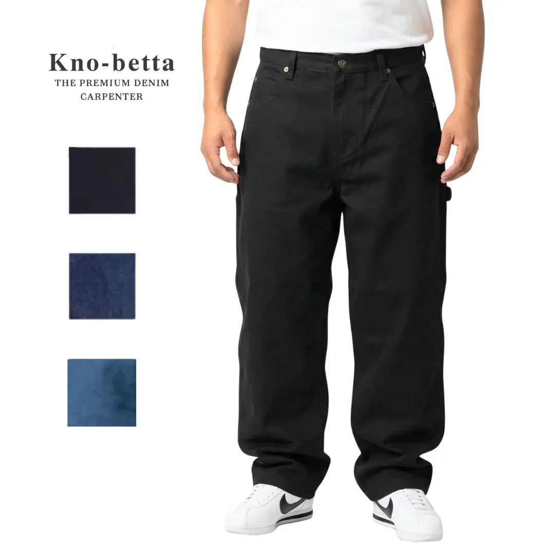 Kno-betta Menswear Baggy Carpenter Jeans Men's Loose-Fit 100% Cotton Streetwear Pants Zipper Fly Button Closure 5-Pocket Style Machine Washable Cold US Sizing Raw Indigo Raw Black Blue DK Blue Black Hues - Casual, Denim
