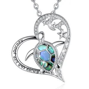 Eudora 925 Sterling Silver Turtle-Shaped & Horse-Shaped Pendant Necklace, Elegant Meaningful Gift Jewelry With Blue Opal/Abalone/Sparkling Enamel, CZ Accents