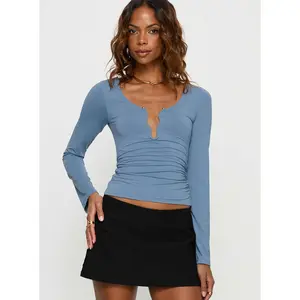 Lesa Bust Detail Long Sleeve Top Blue