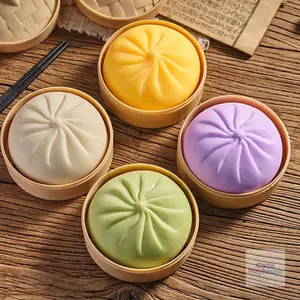 Dumpling Squishy Fidget Toys - 4-Pack & 2-Pack Mystery Bun Stress Balls, Soft TPR Mini Dumpling Squishy (3.35"x2.17"), Random Style, Anxiety Fidgets, Sleep Aid, Glitter Rare Design