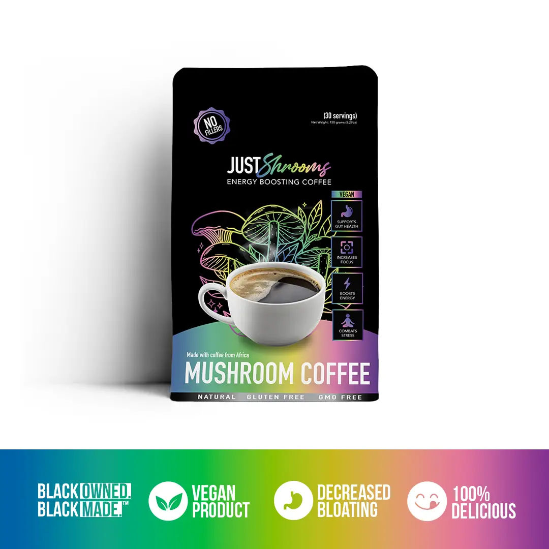 Just Move Supplements - Just Shrooms Mushroom Coffee - Lion's Mane, Shiitake, Cordyceps, King Trumpet, Chaga Mushrooms - Arabica Instant Coffee - Focu