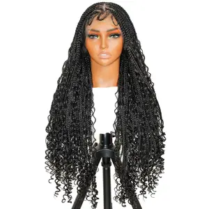 SuperNova 36" Triangle Full Lace Water Wavy Synthetic Box Braided Wig with Curled Ends