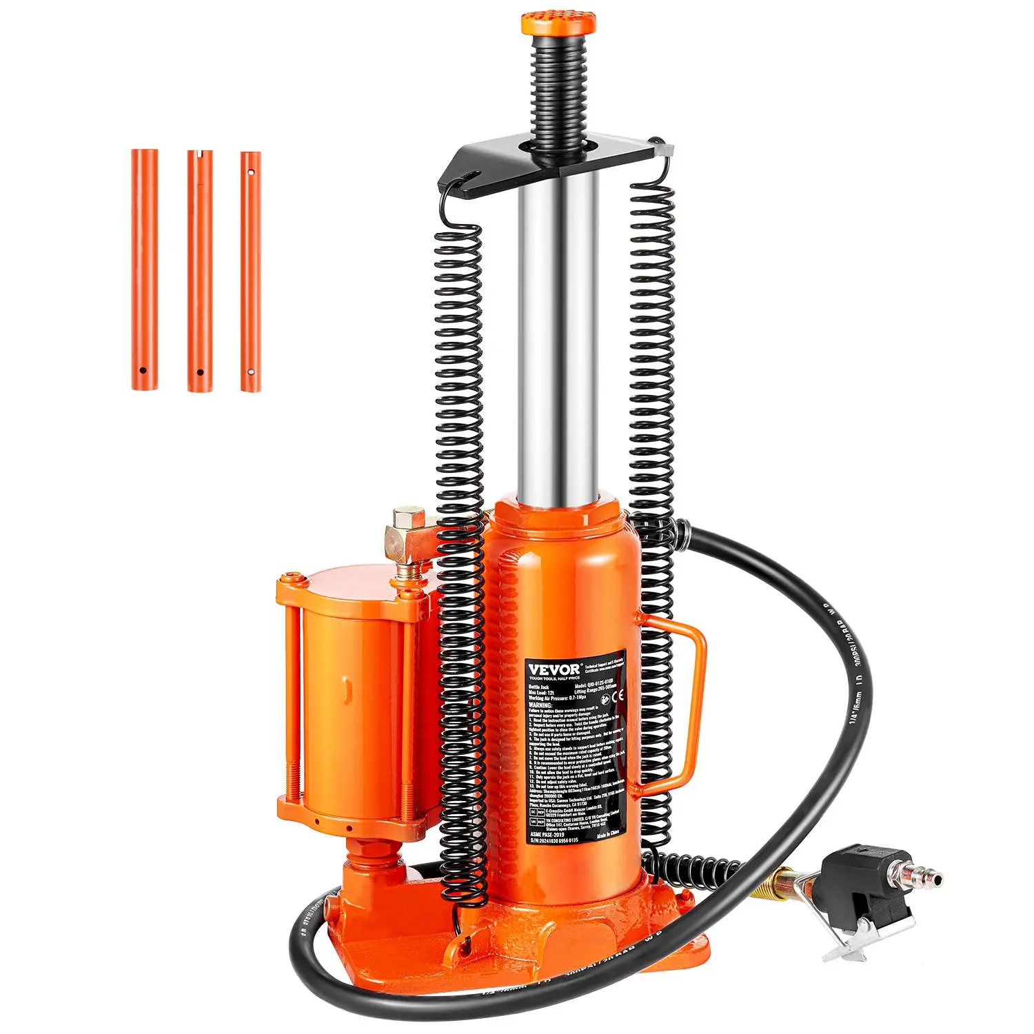 【Summerfinds】VEVOR Air Hydraulic Bottle Jack 12 Ton/26455 lbs Pneumatic Hydraulic Bottle Jack with 10.43''-19.88'' Lifting Range & Manual Hand Pumpfor PickupTruckRVAuto RepairIndustrial Engineering