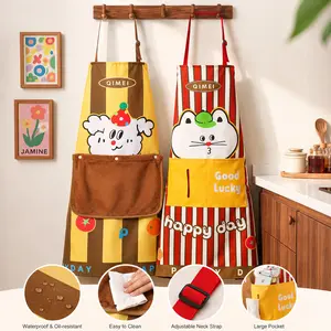 Cute Kitchen Apron with Built-in Towel Pocket, Waterproof Cooking Apron for Women, Adjustable No-Mess Apron for Baking Cleaning
