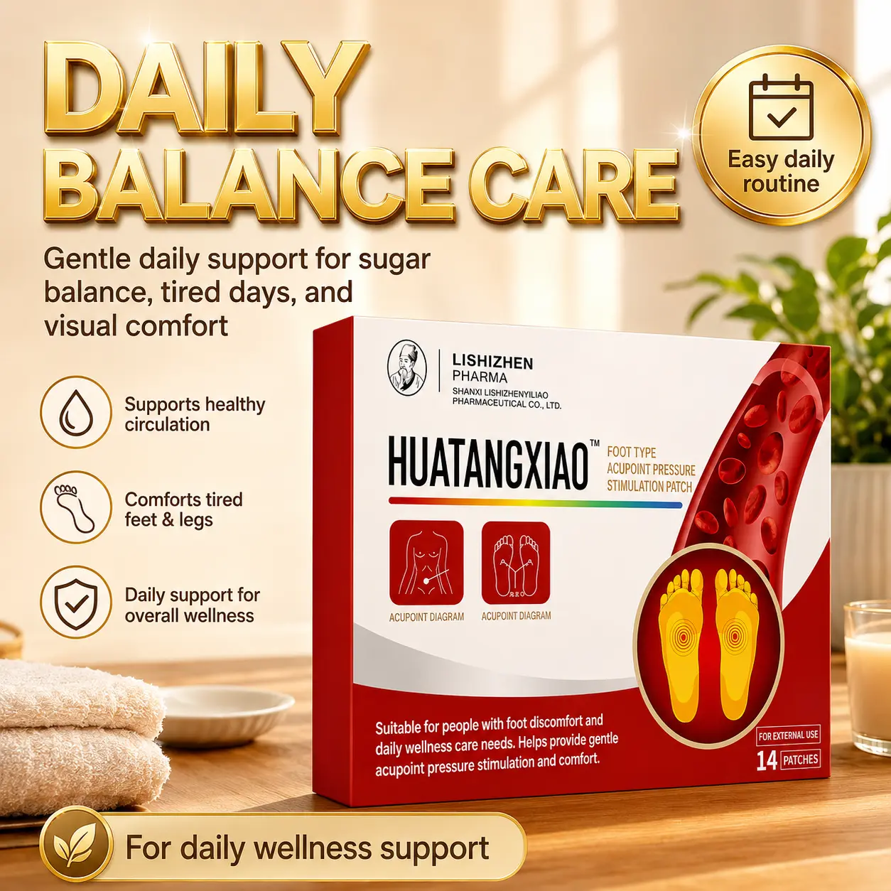 Sugar-reducing herbal patch helps stabilize blood sugar fluctuations; relieves body fatigue and weakness, blurry vision discomfort; promotes stable metabolism; suitable for daily application and home care; ideal for individuals with elevated blood sugar l
