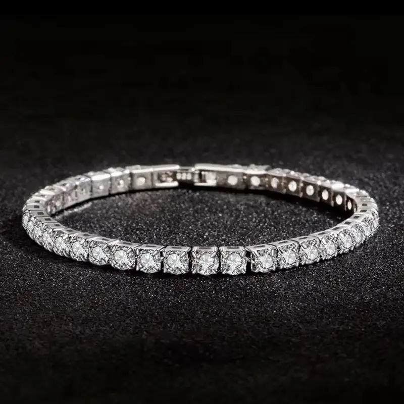 S925 Sterling Silver Moissanite Tennis Bracelet 4mm. 7.5 INCHES  Silver plated tennis bracelet unisex.
