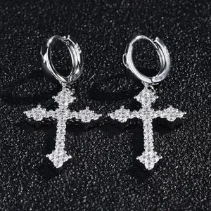 Men’s Cross Hoop Dangle Earrings - Cubic Zirconia Cartilage Hypoallergenic Gold And Silver Cross Dangle Earrings for Men & Women Unisex Design Sparkling Jewelry