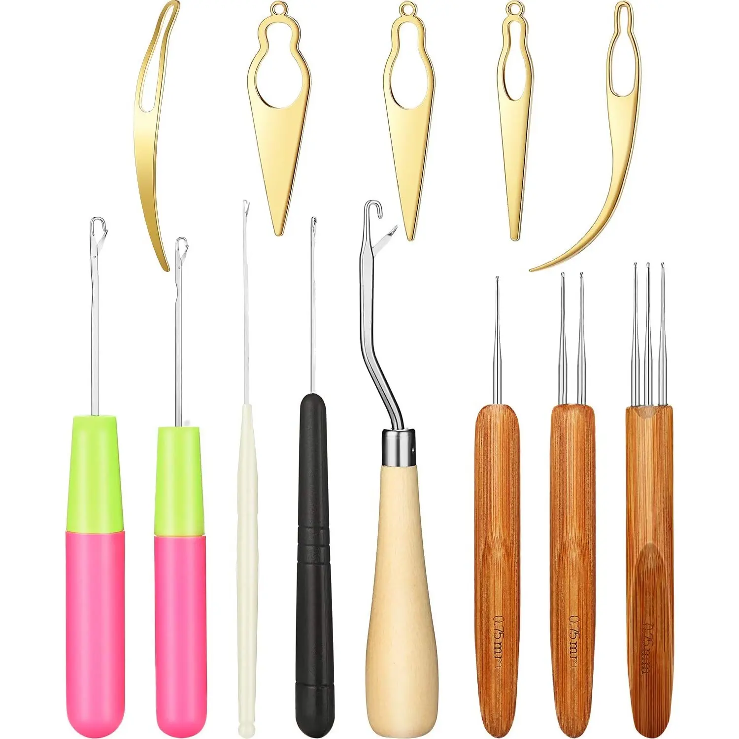13-Piece Stainless Steel Haircare Tool Set - 5 Latch Hooks, 3 Dreadlocks Crochet Needles, 5 Smooth Locking Hair Extensions Tools with Snag-Free Grip for Locs
