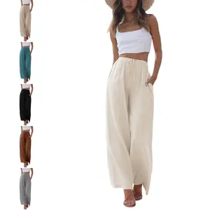 UANEO Women's Cotton Linen Summer Palazzo Pants Flowy Wide Leg Beach Trousers with Pockets Casual Womenswear UANEO Women's Cotton Linen Summer Palazzo Pants Flowy Wide Leg Beach Trousers with Pockets Casual Womenswear