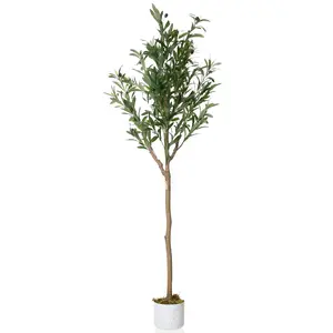 Artificial Ol-ive Tree with Life-like Fruits - Cement Potted Stable Faux Plant for Home & Office Entryway Decor