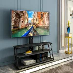 Ultimate Space-Saving TV Stand – Height & Tilt Adjustable Tempered Glass Mount, Swivel Design for Wall/Table Use (Stylish Black)
