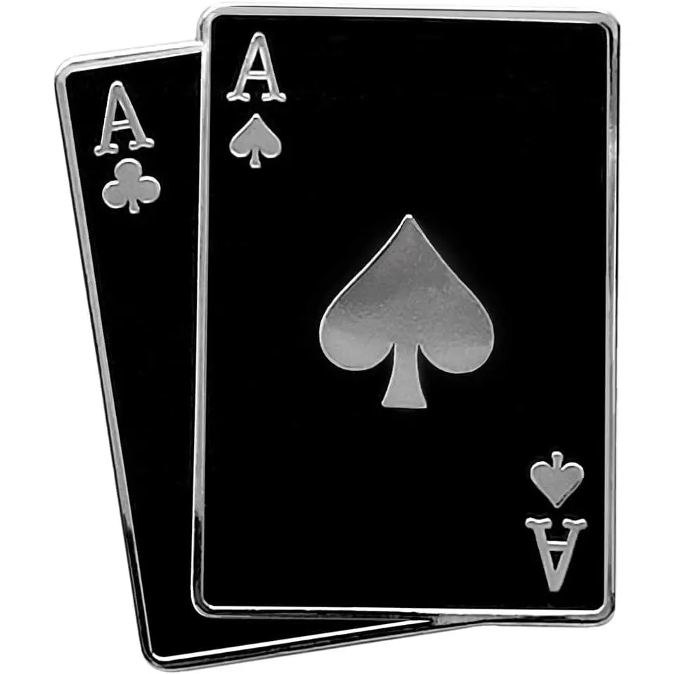 Men's Pair of Aces Enamel Lapel Pin, 1 Inch Hard Enamel and Silver-Tone Metal Poker Hand Brooch for Suits and Jackets, Men's Accessories
