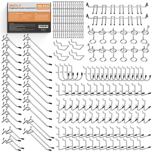 INCLY 206 Pack Heavy Duty Pegboard Hooks Set for Hanging Tools Fits 1/4 & 1/8 Inch Pegboards Ideal for Craft Garage Organization and Bin Attachments