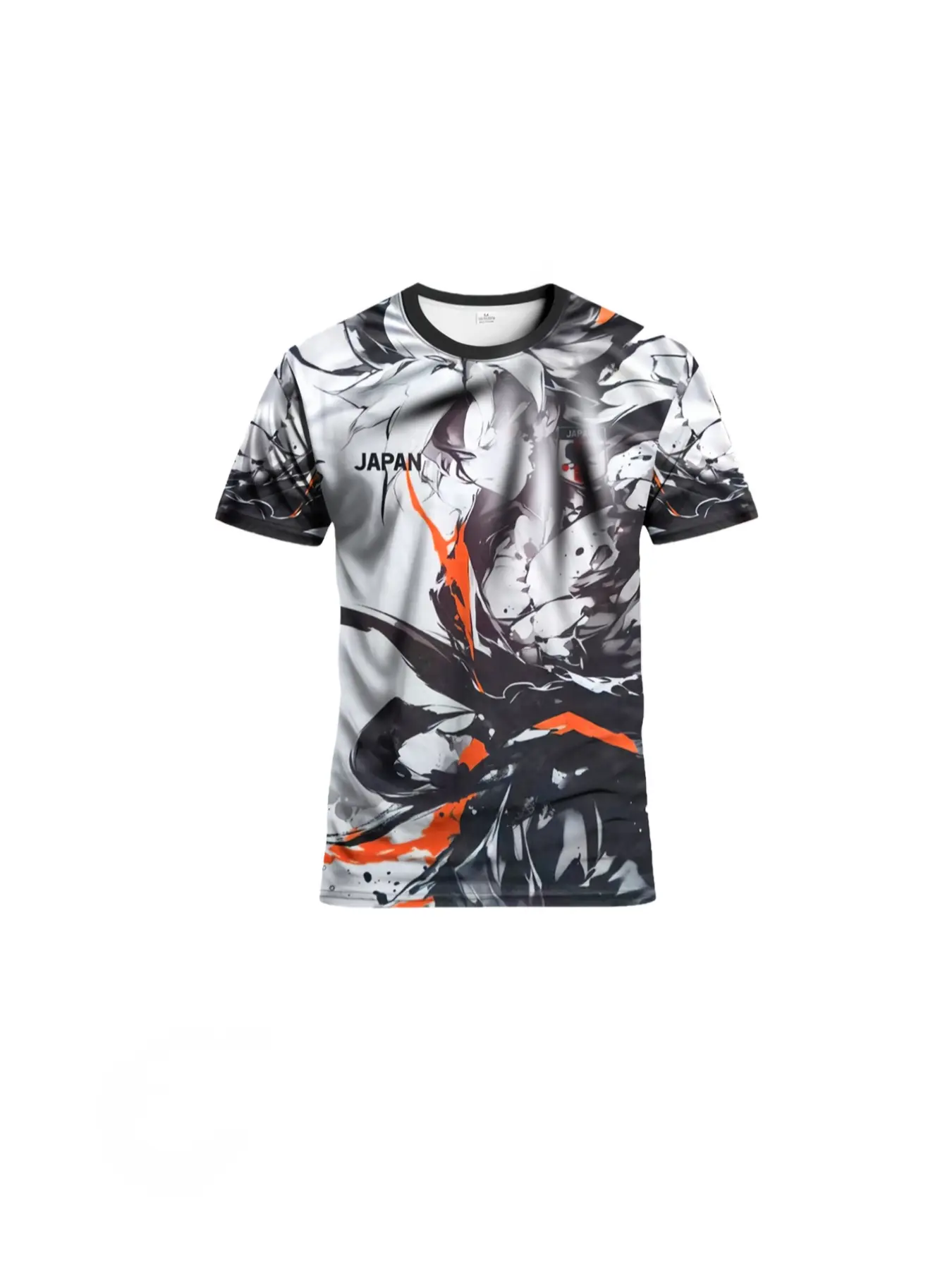 Japanese Anime Men's Football Sports Style Jersey Shirt with Calligraphy Samurai Pattern, Comfortable Casual Sporty Top, Sweat-Absorbing Soft Knit Fabric, Sports Tops