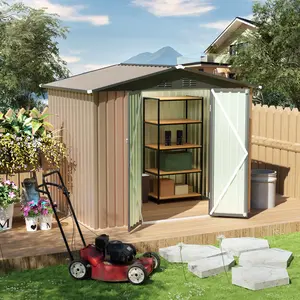 7.4FT x 5.3FT garden shed with Apex Roof for patio backyard use galvanized steel metal sheds storage house, Apex Roofing