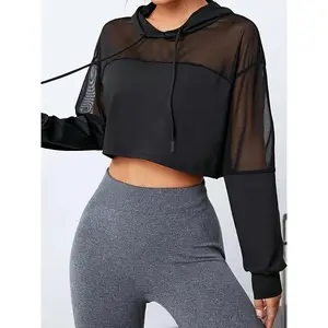 Casual Hooded T-Shirt with Batwing Sleeves and Fishnet Inserts