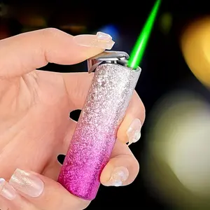 Aesthetic Purple Gradient Ice Flower Lighter (Butane Gas Not Included) - Windproof Green Jet Flame Refillable Mini Torch - Perfect Valentine's Day Mother's Day & Christmas Gift for Women halloween birthday anniversary 2026 mother cool