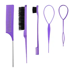 Wig care tool set, pointed tail comb, double-ended styling comb, eyebrow brush, hairdressing needle, professional makeup and hairdressing tools