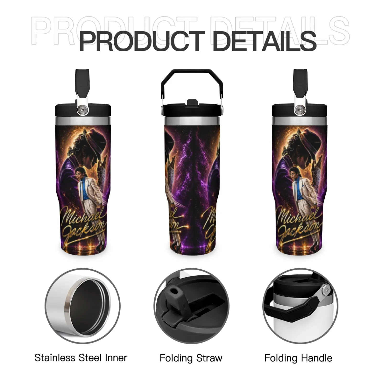 Michael Jackson Series 30oz Tumbler Stainless Steel Insulated Tumbler With Handle Leakproof Travel Mug King of Pop Fan Gift Drinkware For Women Men School Office Outdoor Daily Use Backpacks for School Backpacks for Women Men Trending Gift Cup