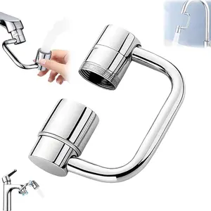 U-Shaped Brass Sink Faucet Extender 1440° Rotatable Universal Fit Robotic Arm with Dual Spray Modes Splash Control Includes Adaptors for Kitchen & Bathroom