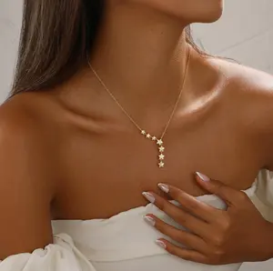 MIDEEO Gold/Silver/Rose-gold Seven-Zircon Star Y-shaped 14K Gold Plated Necklace 16.53+1.96 Inches Hypoallergenic Gift Boxed Jewelry