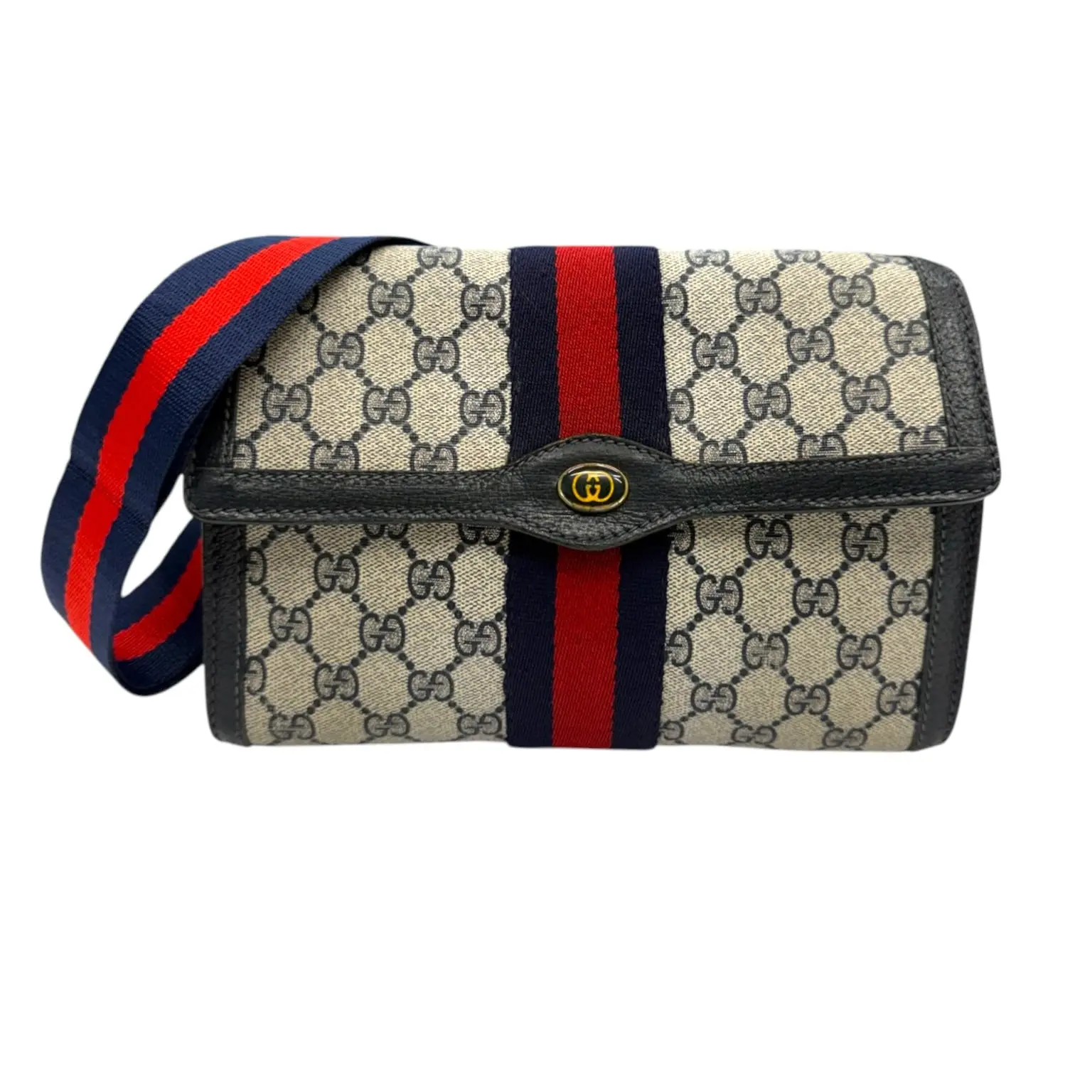 Pre-owned GUCCI Coated Canvas Crossbody Bags Medium Navy Ophidia Clutch with added Strap