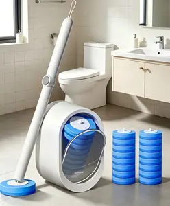 Disposable toilet cleaning system - toilet wand kit including 16 high-performance refills, with wall-mounted toilet brush and holder, designed for deep bathroom cleaning.