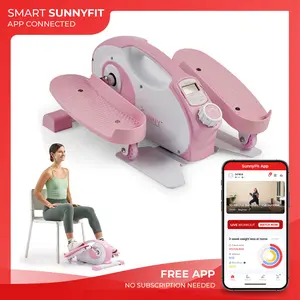Sunny Health & Fitness Smart Motorized Mini Elliptical Machine, Home Gym Workout Fitness, Under Desk Portable Cardio, Magnetic Resistance, Auto Motor or Manual Pedaler, Quiet, No Assembly, Rehabilitation Training, Pink