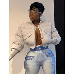 Winter Warm Coats Tops Streetwear Long Sleeve Bodycon Patchwork Zipper Short Jacket for Woman Outfits Sexy Nightclub Outwear