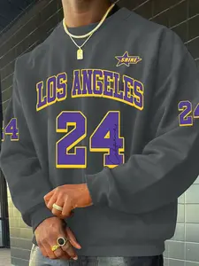 Men's Casual Graphic Sweatshirt, Soft Skin-Friendly Fabric, Loose-Fitting Round Neck, Long Sleeve, Perfect for Streetwear, Watching Sports, Campus Walks