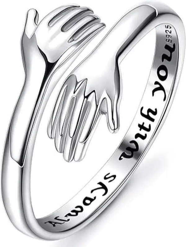 Women's 2-Piece Adjustable Hug Rings, Open Hugging Hands Design, Wedding Promise & Friendship Rings, Adjustable Design Rings