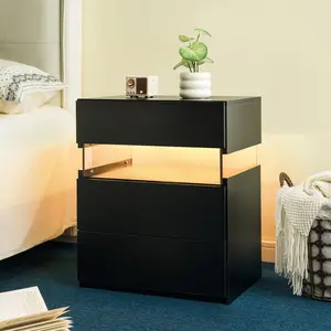LED Nightstands 3 Drawer Dresser for Bedroom End Table with Acrylic Board LED Bedside Tables